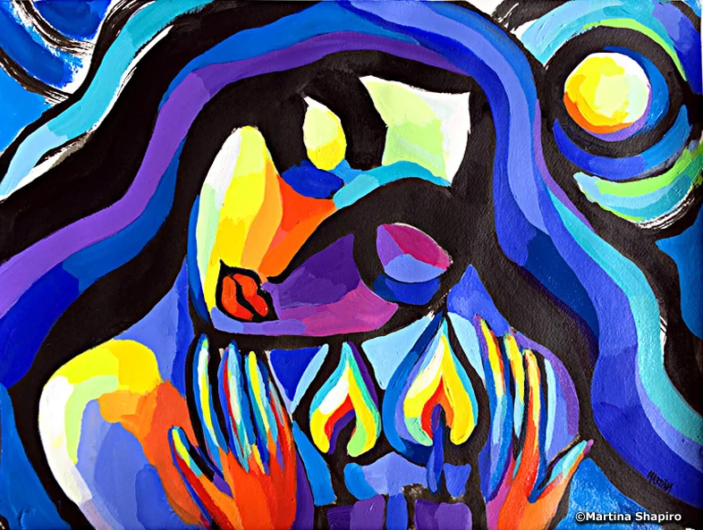 Abstract Shabbat Blessing original Jewish fine art painting by artist Martina Shapiro Abstract Shabbat Blessing original Jewish fine art painting by artist Martina Shapiro