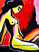 Asian Nude On Red original painting abstract female nude art